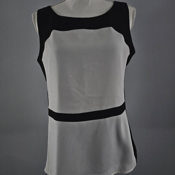 Ann Taylor Tops - ANN TAYLOR black/cream BLOUSE top SLEEVELESS dressy LINED zipper